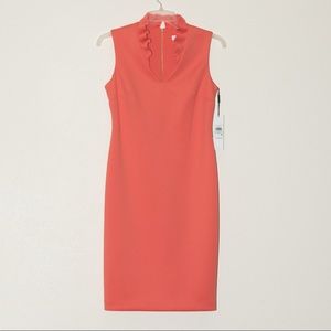 NWT Calvin Klein salmon ruffled v-neck dress